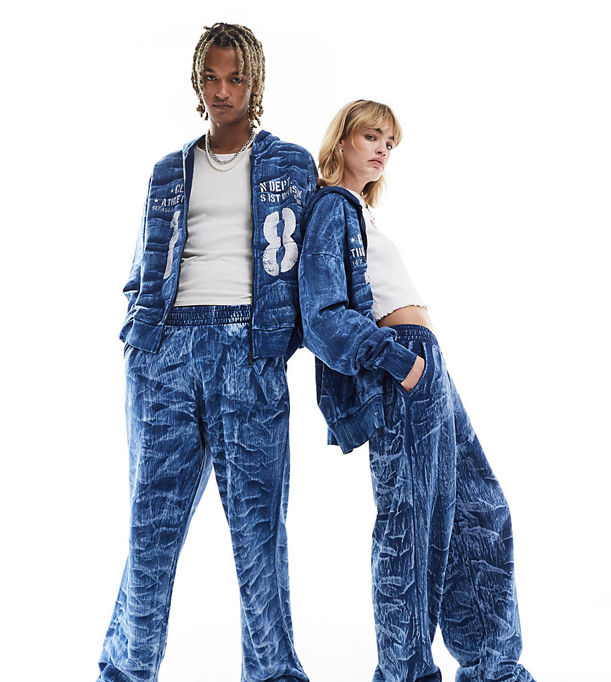 COLLUSION Unisex relaxed skate joggers in blue wash co-ord