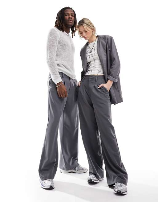 COLLUSION Unisex relaxed tailored trouser in grey