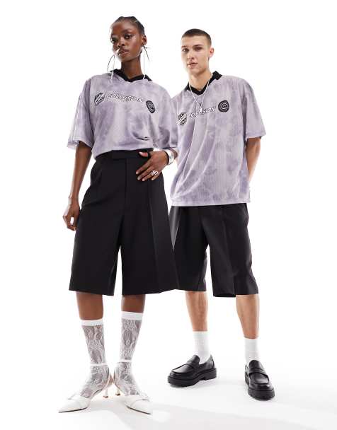 COLLUSION Unisex relaxed wide leg tailored shorts in black - view 1