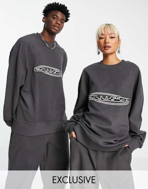 COLLUSION Unisex reverse loopback sweatshirt with embroidery