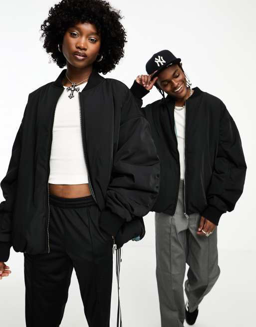 COLLUSION Unisex reversible ultimate oversized bomber jacket in black &  gray tonic