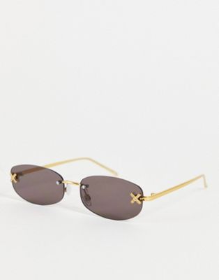 COLLUSION Unisex rimless sunglasses with diamante logo in gold