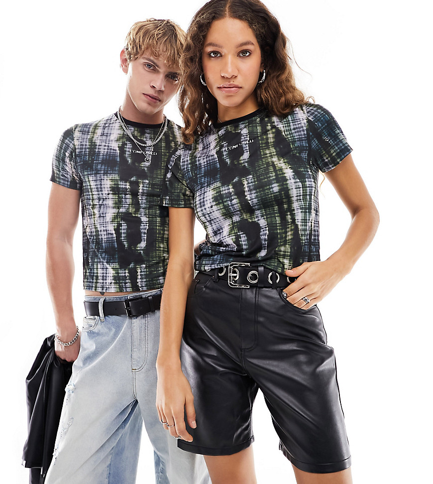 Collusion Unisex Distorted Band Print T-shirt In Multi In Gray