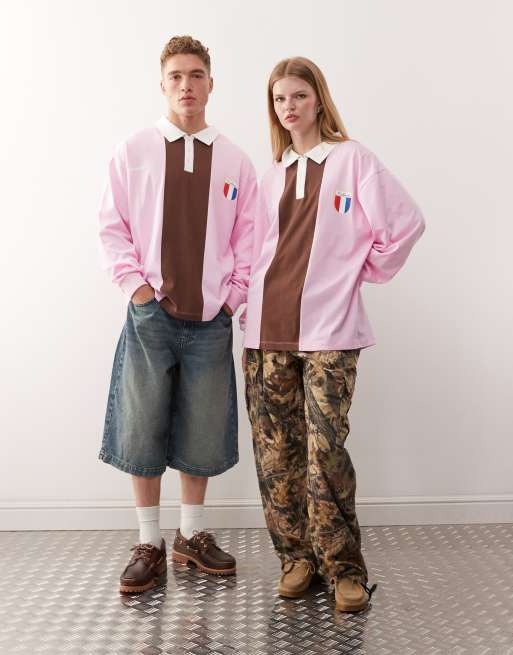 COLLUSION – Unisex – Rosa och brun pikétröja i rugbystil, 3 av 4