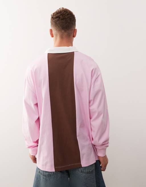 COLLUSION – Unisex – Rosa och brun pikétröja i rugbystil, 4 av 4
