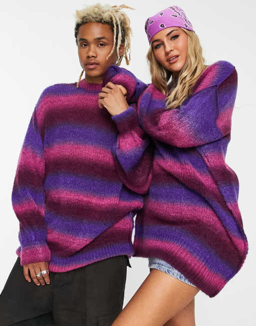 COLLUSION Unisex – Rosa och lila, stegfärgad, stickad tröja 