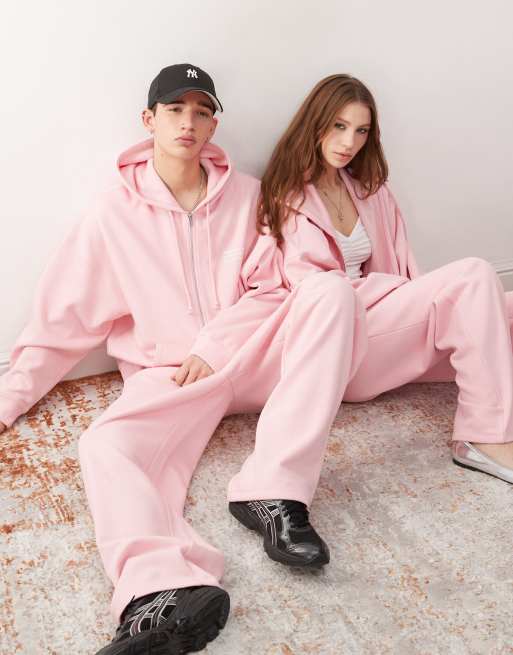 COLLUSION Unisex – Różowa zapinana na zamek bluza z kapturem i nadrukiem, część zestawu