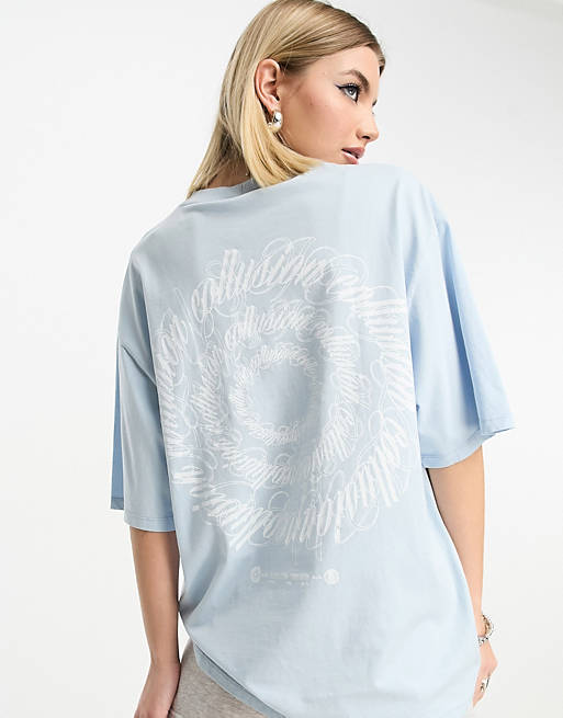 COLLUSION Unisex scribble back print t-shirt in pale blue
