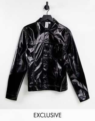 COLLUSION Unisex shacket in high shine black vinyl - ASOS Price Checker