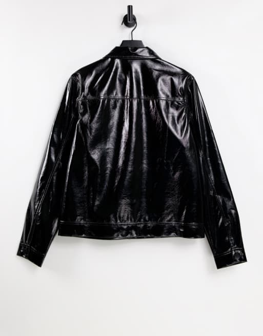COLLUSION unisex shacket in high shine black vinyl ASOS