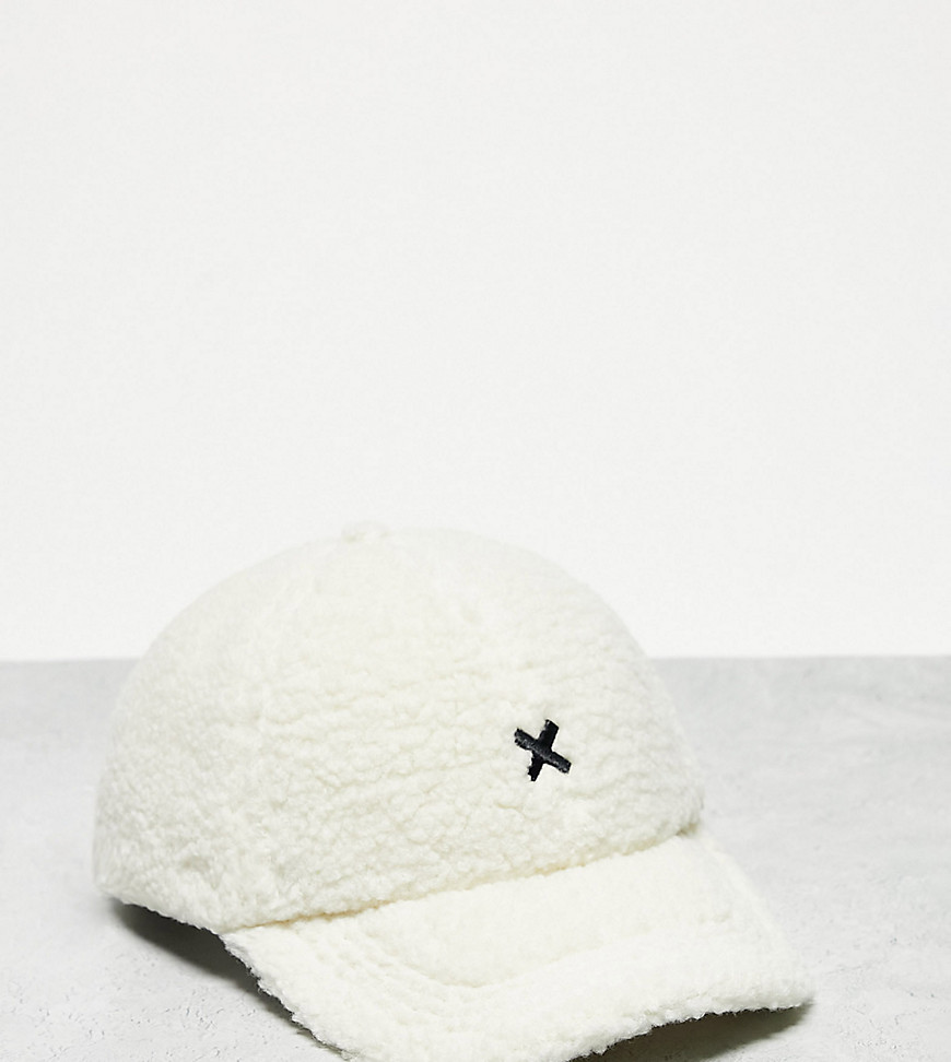Collusion Unisex Shearling Cap With  Branding In Ecru-white