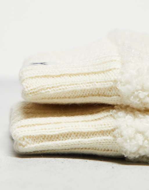 COLLUSION Unisex shearling mittens in ecru, 2 of 4