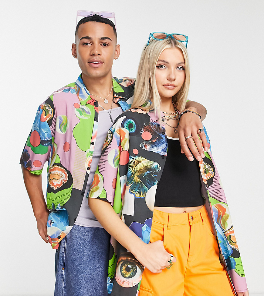 COLLUSION Unisex shirt with abstract print-Multi