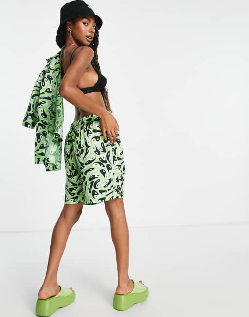 COLLUSION Unisex - Short d'ensemble de plage à imprimé yin yang - Vert, 3 de 4