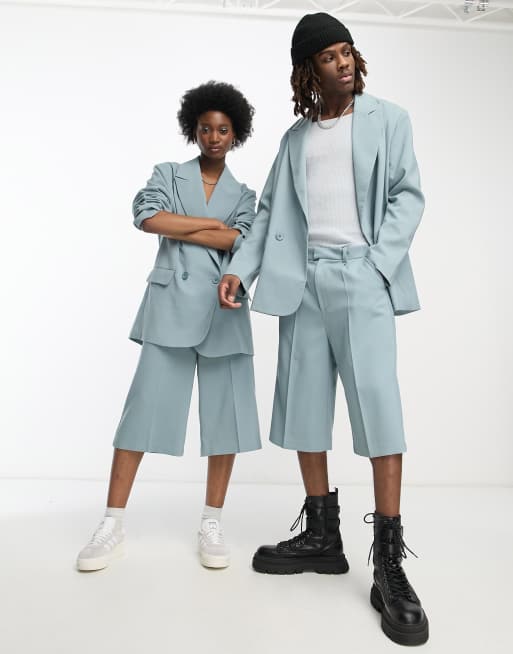 COLLUSION Unisex - Short met lange pasvorm in lichtblauw, deel van co-ord set