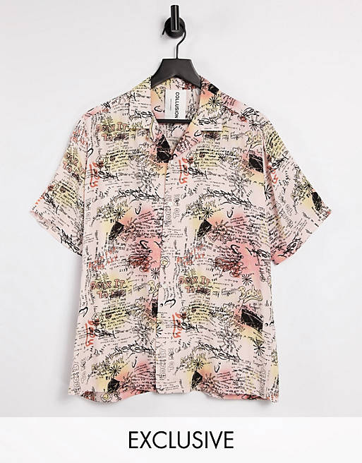 Men COLLUSION Unisex short sleeve printed shirt in pink 