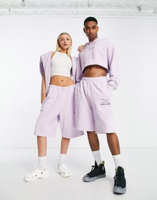COLLUSION Unisex shorts with print in purple acid wash co-ord