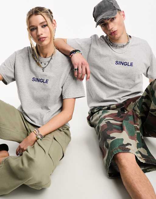 COLLUSION Unisex single print slogan t-shirt in grey