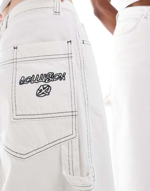 COLLUSION Unisex skate jorts in reverse white