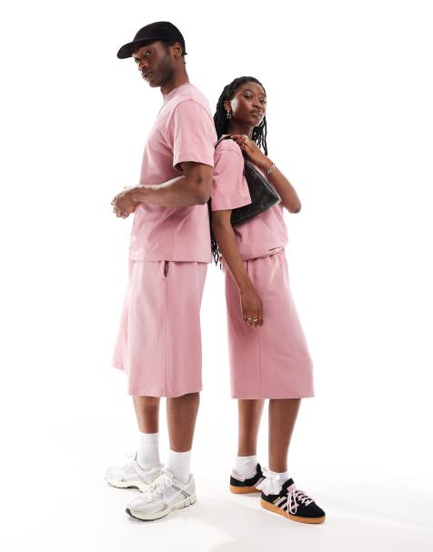 COLLUSION Unisex skate shorts in washed pink - part of a set - view 1