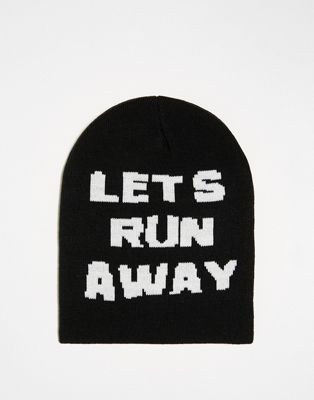 COLLUSION Unisex skater beanie with graphic knit in black