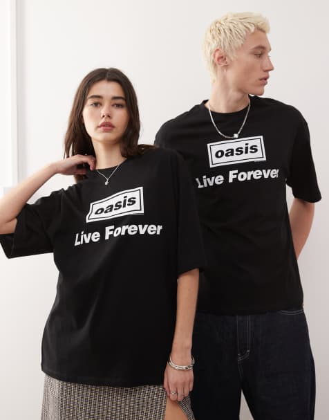 COLLUSION Unisex Skater fit festival t-shirt with official OASIS print in black - view 1