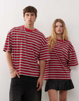 Футболка COLLUSION Unisex skater fit в красную полоску с принтом