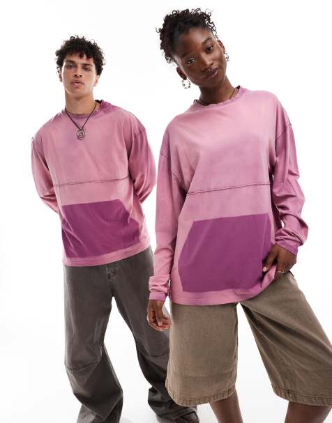 COLLUSION Unisex - Skater T-shirt met lange mouwen in roze wassing - view 1