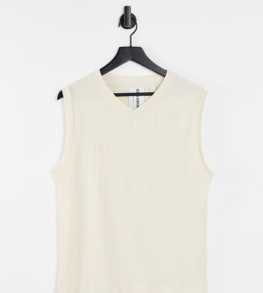 COLLUSION Unisex sleeveless ribbed tank - part of a set-White
