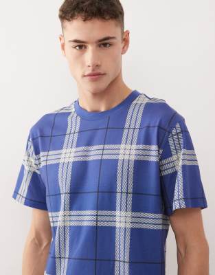 Collusion Unisex Slim Plaid Blue T-shirt In Blue