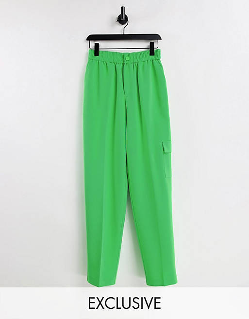  COLLUSION Unisex smart cargo trousers in bright green 