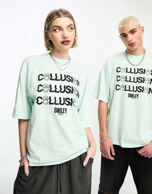 COLLUSION Unisex Smiley license t-shirt with graphic print in green