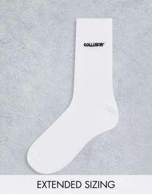 COLLUSION Unisex - Socke in Weiß mit Markenlogo