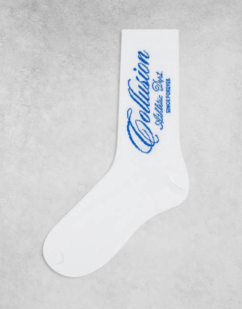 COLLUSION Unisex – Socken in Weiß mit blauem Textprint - view 1