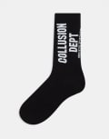 [Collusion] COLLUSION Unisex socks in black with white print 37-41 BLACK