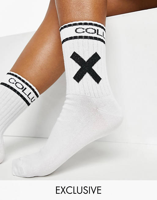 COLLUSION Unisex socks in white