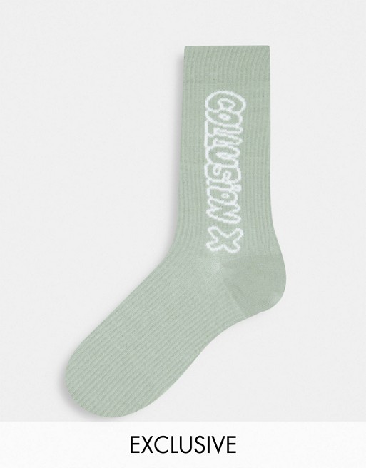 COLLUSION Unisex socks with bubble logo in khaki