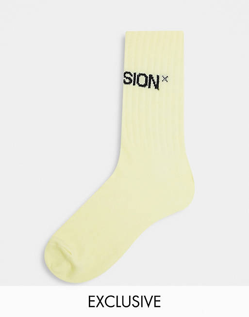 COLLUSION Unisex socks with logo in yellow