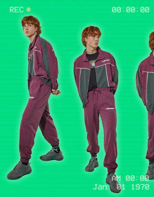 COLLUSION Unisex soft touch tracksuit trackies in plum (part of a set)