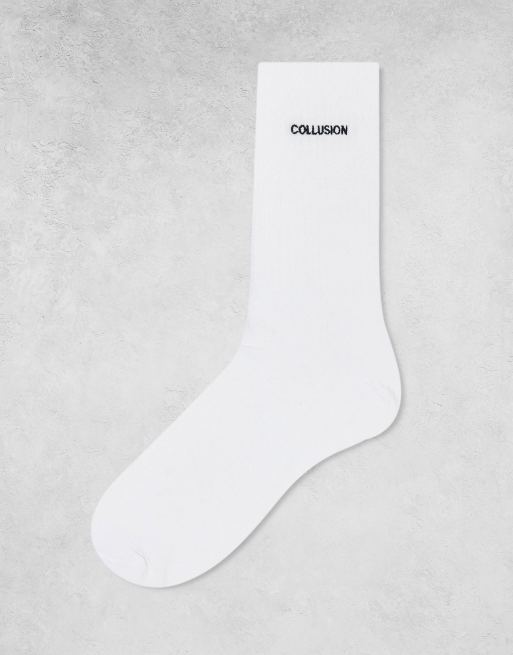 COLLUSION Unisex socks with bubble logo in white