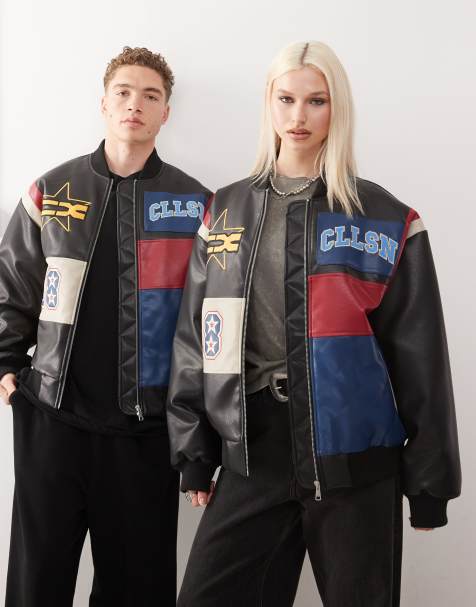 COLLUSION Unisex - Sort bomber-jakke med patchwork-design i læderlook - view 1