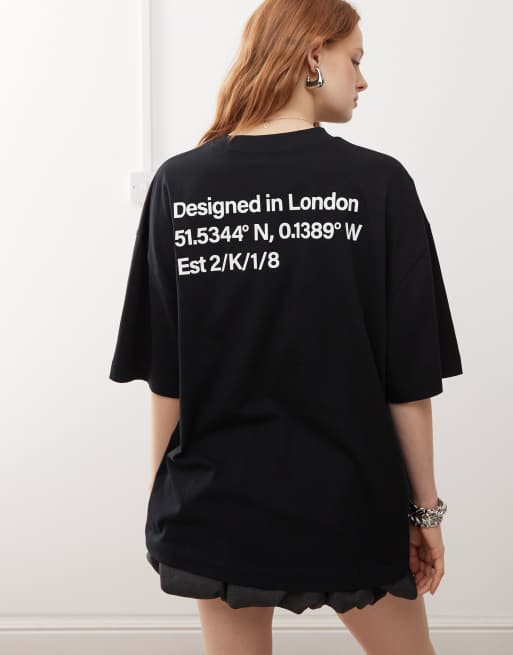 COLLUSION Unisex - Sort og oversized T-shirt med koordinatprint, 4 af 4