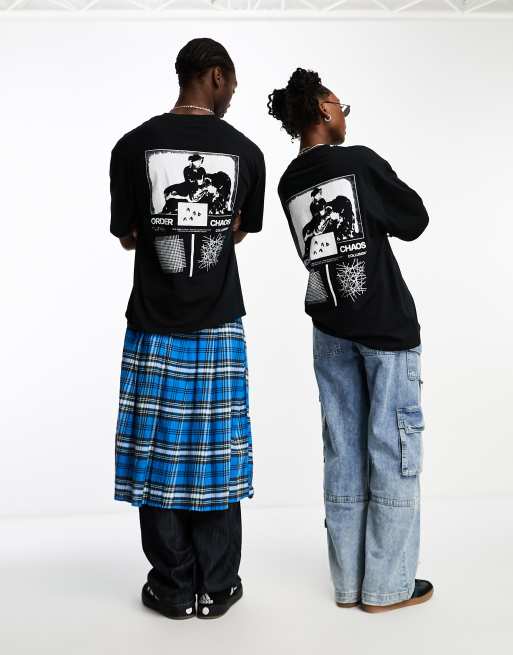 COLLUSION - Unisex - Sort skater-T-shirt med grafisk print på ryggen