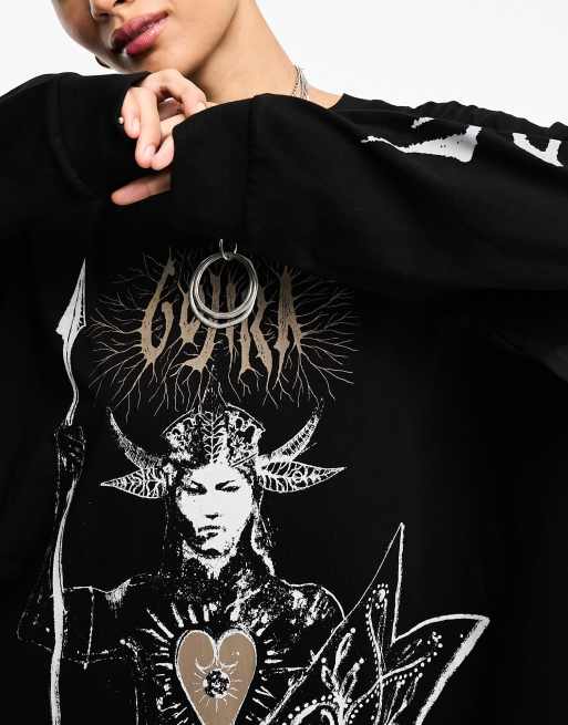COLLUSION Unisex - Sort skater-t-shirt med licenseret Gojira-bandprint, 2 af 4