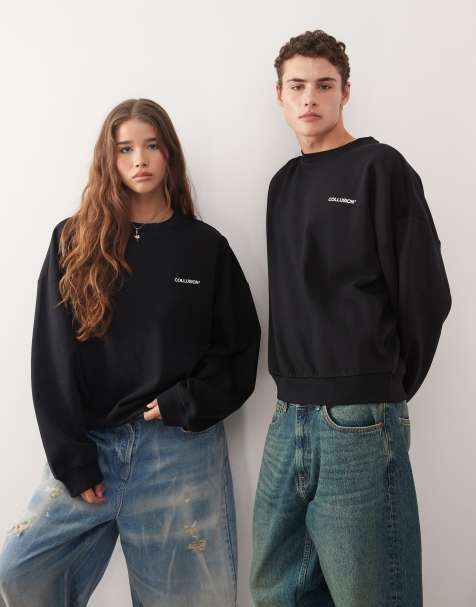 COLLUSION Unisex - Sort sweatshirt med firkantet pasform og logoprint - view 1