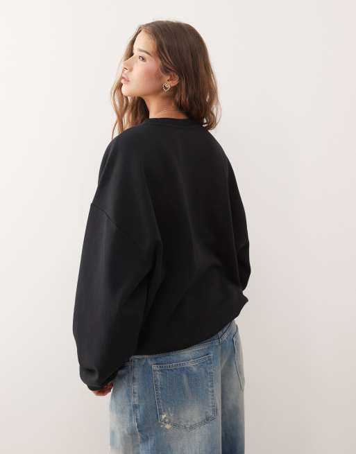 COLLUSION Unisex - Sort sweatshirt med firkantet pasform og logoprint, 4 af 4