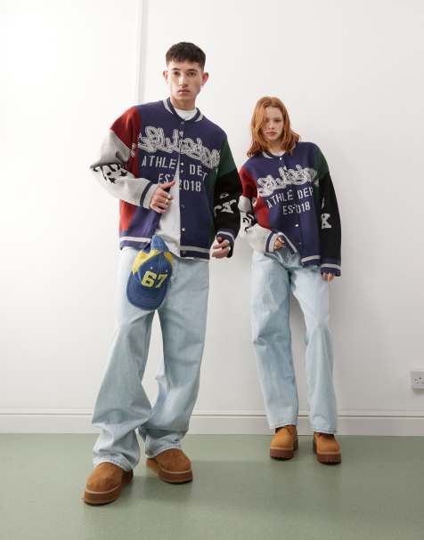 COLLUSION Unisex spliced bomber in navy - view 1