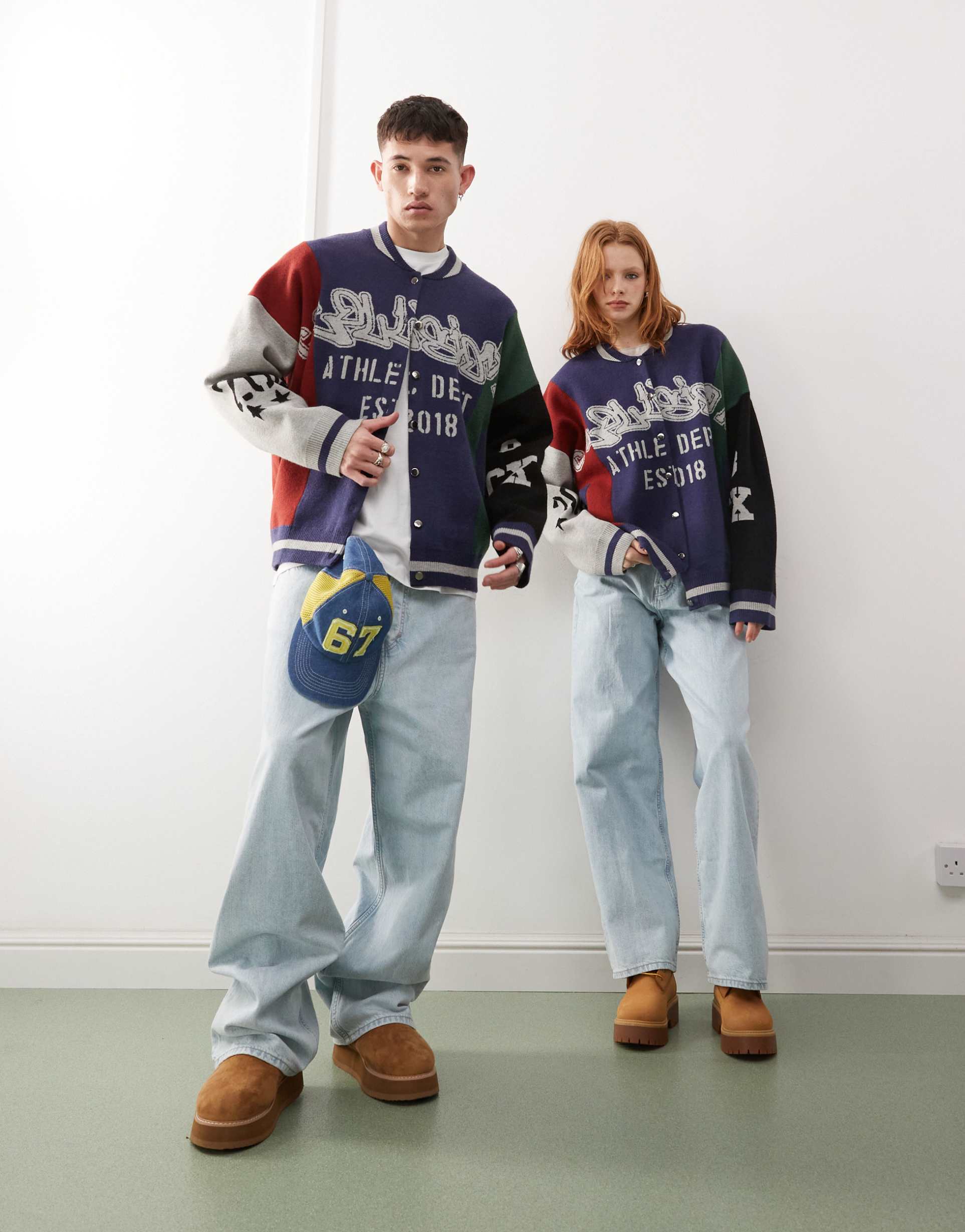 collusion unisex spliced bomber jacket in navy