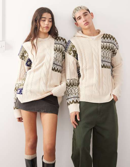 COLLUSION Unisex spliced cable knit hoodie