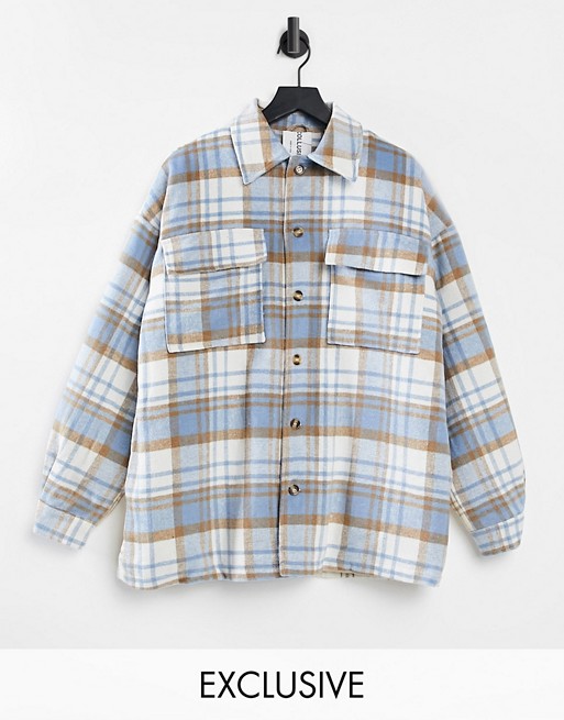 COLLUSION Unisex spliced check faux wool shacket